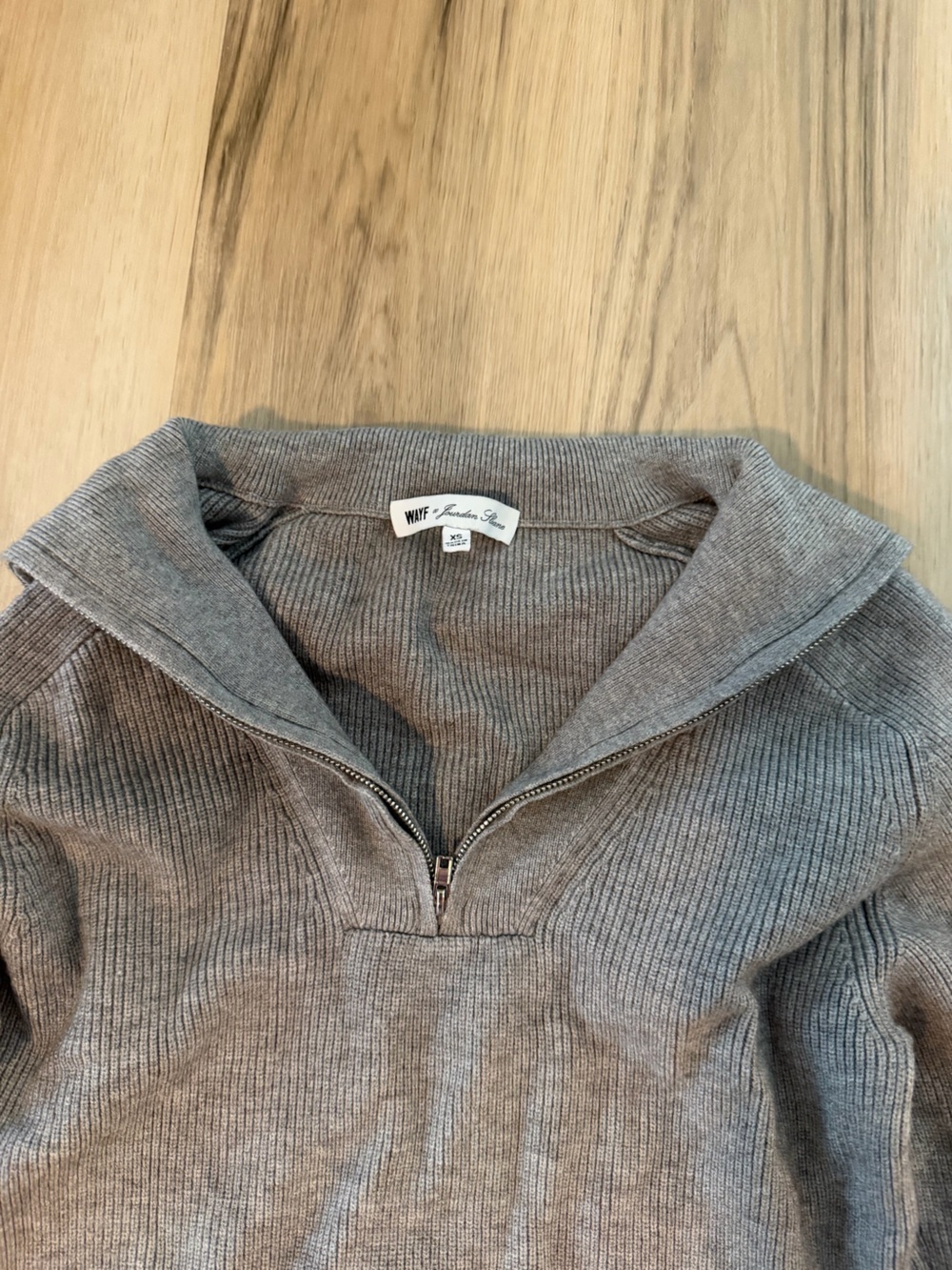 Wayf Gray Zip-Front Ribbed Sweater - Picture 2 of 4